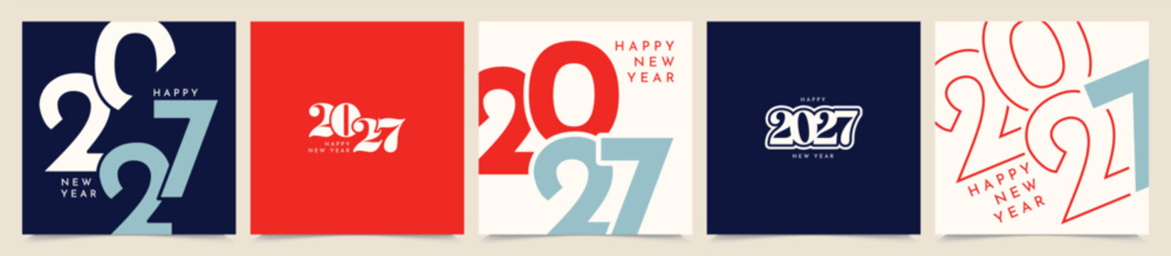 Bold Red Navy Blue and Mint Happy New Year 2027 Typographic Square Social Media Post