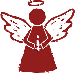 Fototapeta premium Angel holding a candle in red linocut style