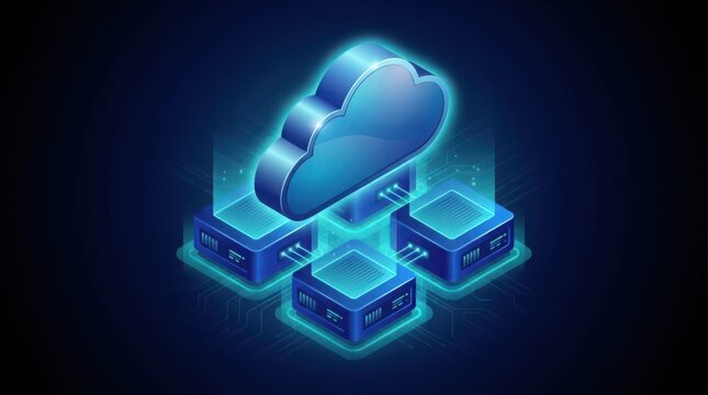 Modern illustration showing cloud computing with connected server racks