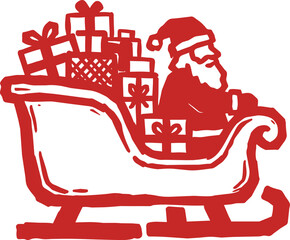 Naklejka premium Santa claus riding a gift-filled sleigh in red and white christmas illustration