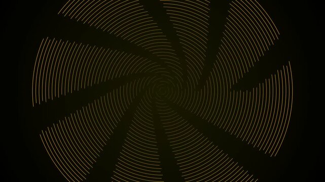 Abstract gold rotating circle lines motion background with futuristic glowing geometric pattern spinning