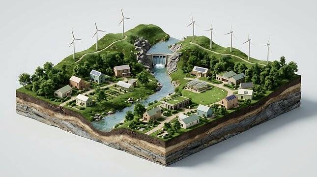 Sustainable ecofriendly village with renewable energy