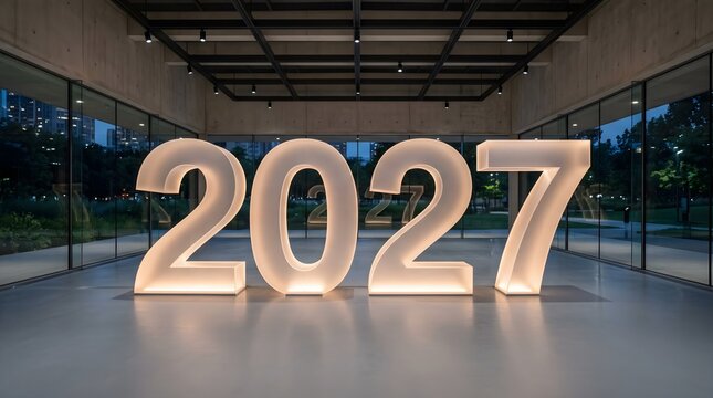 Industrial Warehouse Space with Skylight and 2027 Light Painting on Floor