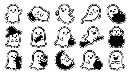 Fototapeta premium Cute Halloween Ghost Clipart Set Vector Planner Stickers