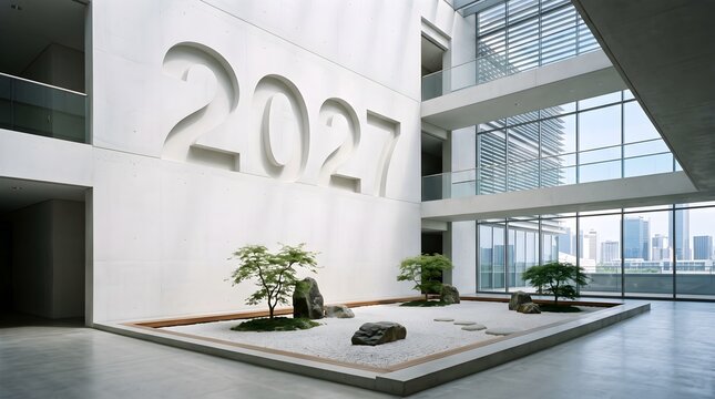 Minimalist White Modern Architecture Courtyard Wall Sign 2027
