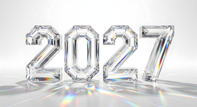 Elegant Luxury Cut Crystal Glass Diamond 2027 Typography Art