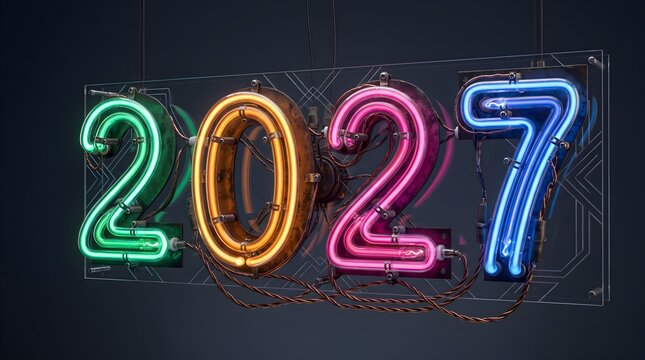 Modern Acrylic Glass Box Multi-Color Neon Tube 2027 Sign