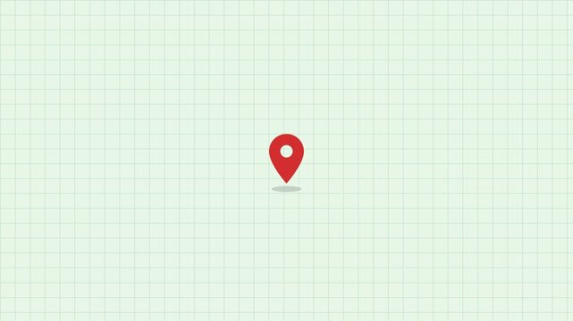 Location pin marker animation on grid map background for navigation and gps tracking