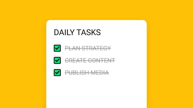 Daily tasks checklist animation with checked items for productivity and to do list