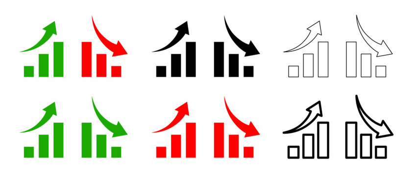 Growth and decline bar chart with arrow