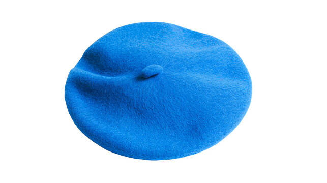 Bright blue wool felt beret hat with a small center pom pom