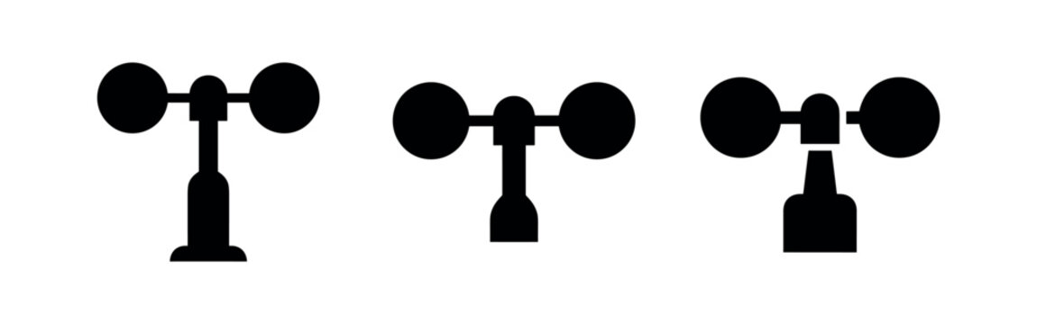 Anemometer and wind meter icons set. Weather instruments for measuring wind speed and direction.