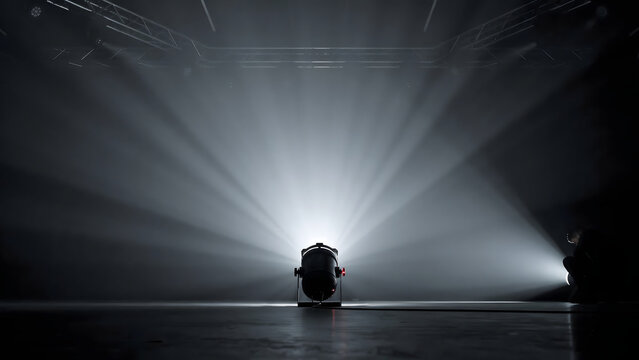 Spotlight on Innovation: A single spotlight dramatically illuminates a piece of technology in a dark, atmospheric space, hinting at a groundbreaking reveal or future creation.