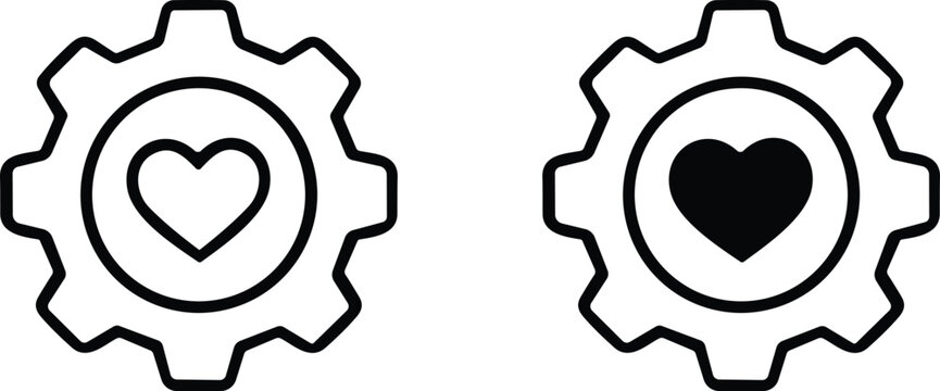 Two gear icons featuring heart shapes representing passion for engineering and mechanics mechanic engineering technical industry technology