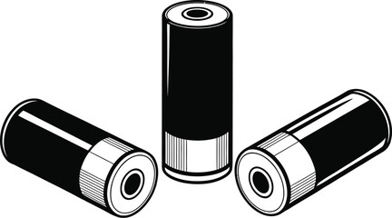 Shotgun shell silhouette icons featuring three cartridge shapes for shooting sports, hunting, ammunition and firearm related graphic design © Rashed