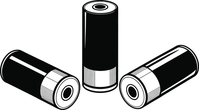 Shotgun shell silhouette icons featuring three cartridge shapes for shooting sports, hunting, ammunition and firearm related graphic design
