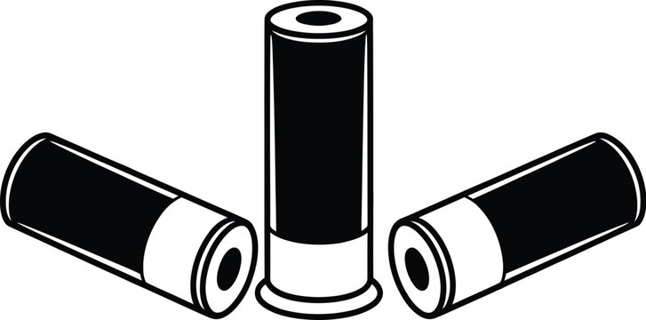 Shotgun shell silhouette collection featuring cartridge icons for hunting sports outdoor equipment ammunition and firearm themed vector artwork