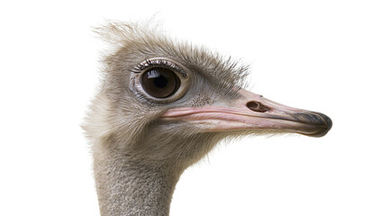 Close up profile portrait of an ostrich head with large eye and long eyelashes © Freja