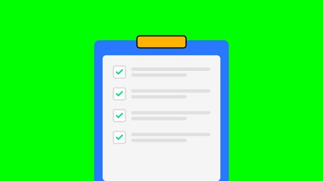 Checklist task list clipboard animation with checkmark boxes on green screen productivity concept