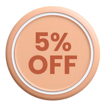 Peach 5 Percent Off Circle Discount Badge Isolated on Transparent