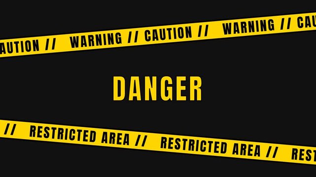 Danger warning caution tape animation with yellow and black stripes restricted area safety concept