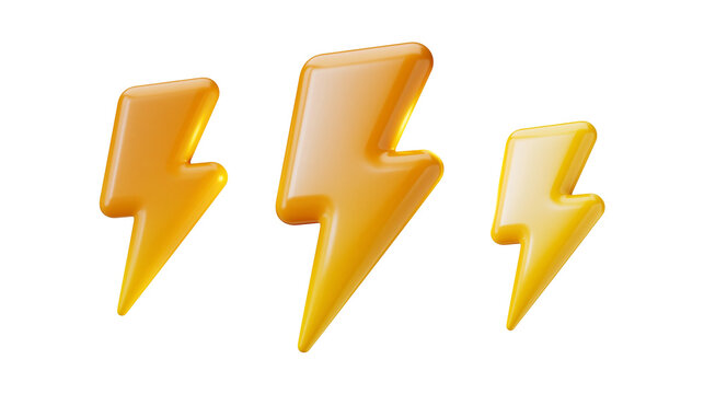 Three glossy orange and yellow lightning bolt shapes with smooth rounded edges