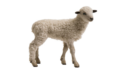 Fluffy white baby lamb standing sideways looking at camera © Fraser
