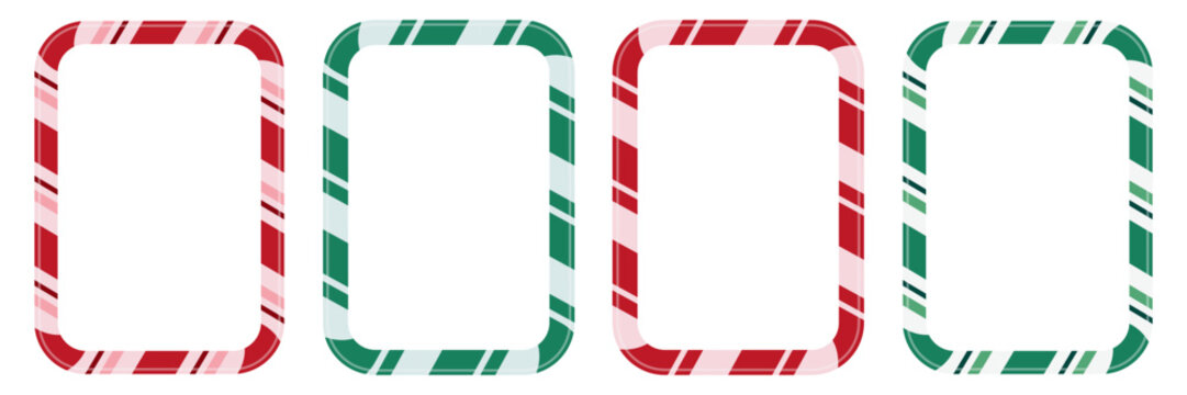 Christmas candy cane border. Rectangular frame with red and white striped candy canes arranged along the edges in a festive holiday pattern. Vector illustration
