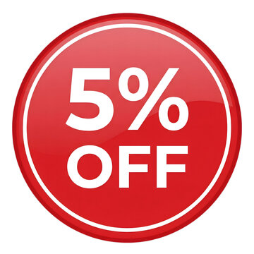 Red 5 Percent Off Circle Discount Badge Isolated on Transparent