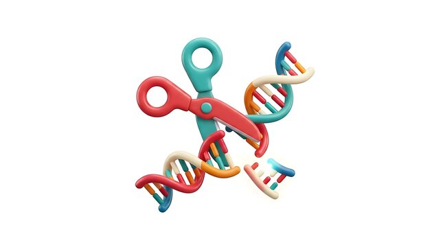 3D Illustration of Scissors Cutting a DNA Strand Representing Gene Editing and Genetic Engineering
