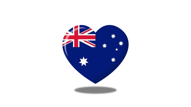 Australia flag animated bouncing heart-shaped flag with pulsing shadow loop on 4k white background