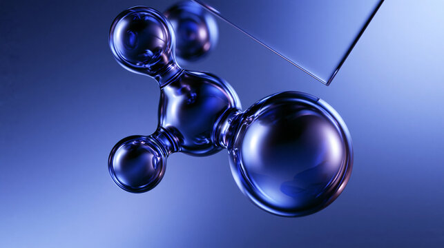 Glossy Blue Molecular Model Science and Chemistry Concept