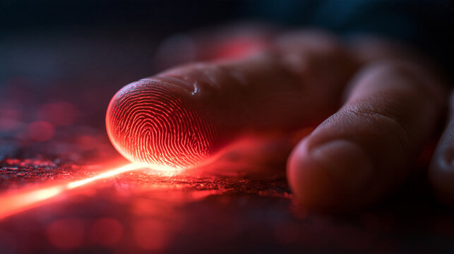 Fingerprint Scan with Red Laser for Biometric Security Authentication