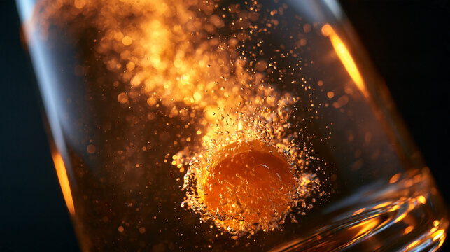 Effervescent Vitamin Tablet Dissolving in Glass of Water