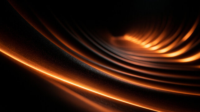 Abstract Glowing Golden Curved Waves on Dark Background