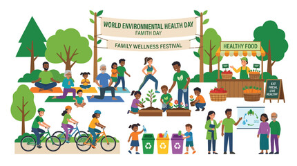 Fototapeta premium Family Wellness Festival: World Environmental Health Day Celebration with Healthy Activities
