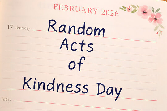 Random Acts of Kindness Day text written in calendar. February 2026 planner page