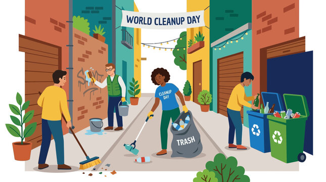 World Cleanup Day: Diverse People Cleaning City Street, Recycling and Trash Collection