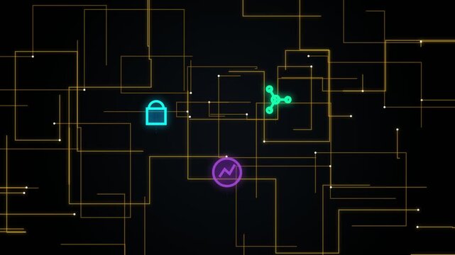 Digital abstract background with network lines and glowing icons