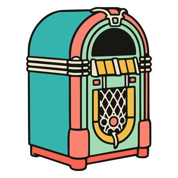 cartoon retro vintage classic music jukebox audio music media player entertainment flat color vector illustration template design