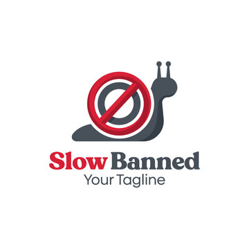An intriguing logo design portraying a snail with a 'banned' symbol, ideal for a creative brand concept emphasizing slow movements or intentional pauses.