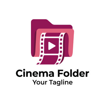 This modern logo design features a folder with a filmstrip, symbolizing organization in cinema and digital media, perfect for production companies or creative agencies focused on movies.