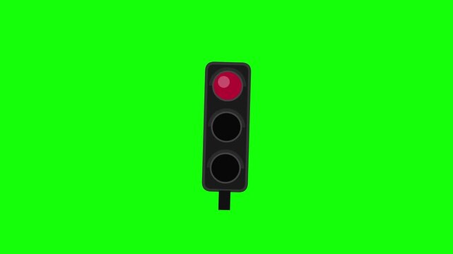 Animation icon of a vertical traffic light with red light illuminated on a green screen background. This 2D flat design vector illustration represents stop signals for road transport safety.