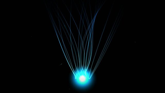 Abstract blue light streaks radiating from a central glowing energy point