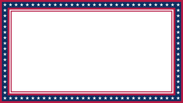 Red and blue rectangle stripped line border with stars isolated on blank background template
