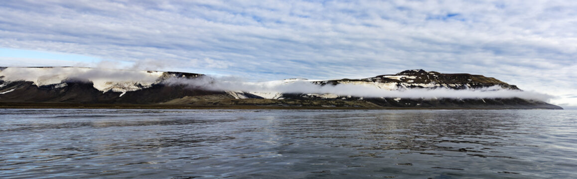 Panorama over Bjornsundet, Hinlopen Strait, Svalbard archipelago, Norway