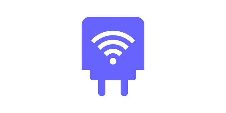 Wifi plug icon purple wireless power adapter graphic for smart connectivity.