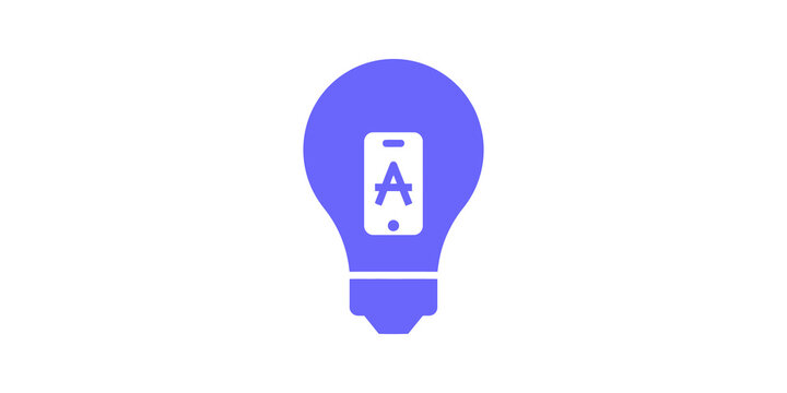Lightbulb icon purple smart lamp graphic for creative mobile app control.