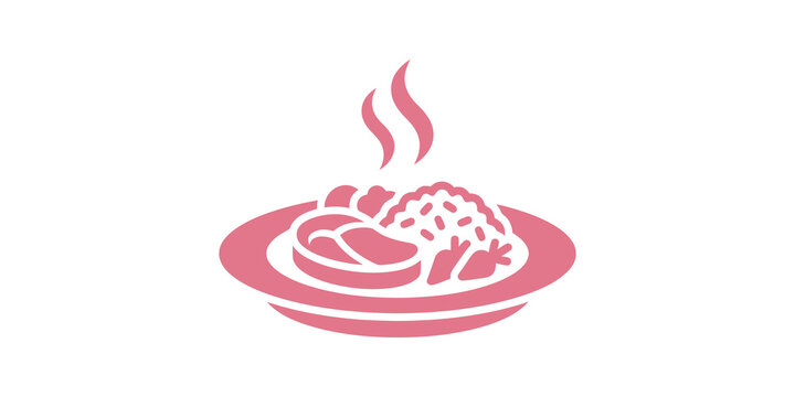 Dinner plate pink icon with food serving for healthy eating restaurant.