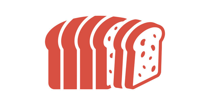 Sliced bread loaf red icon flat graphic element for bakery shop branding.